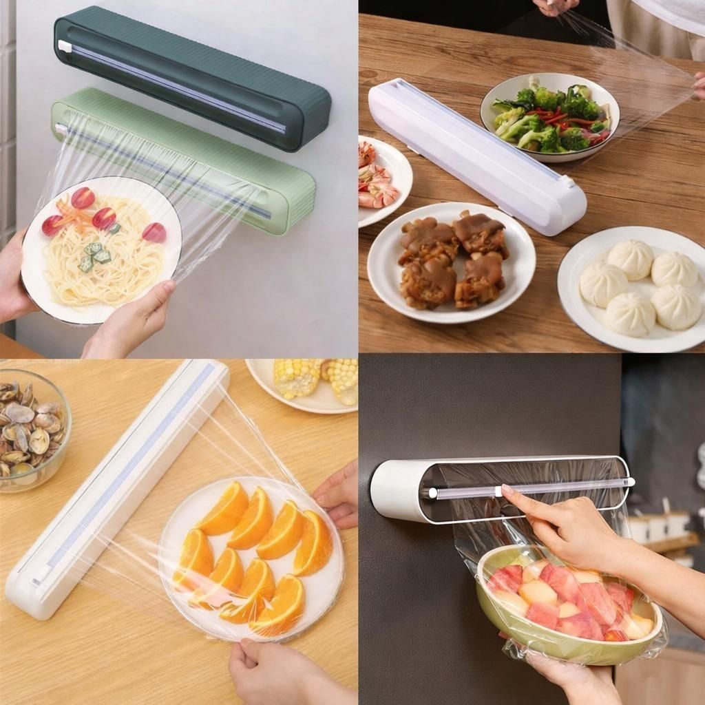 Magnetic Food Wrap Foil Portable Plastic Wrap Dispenser with Sliding Cutter